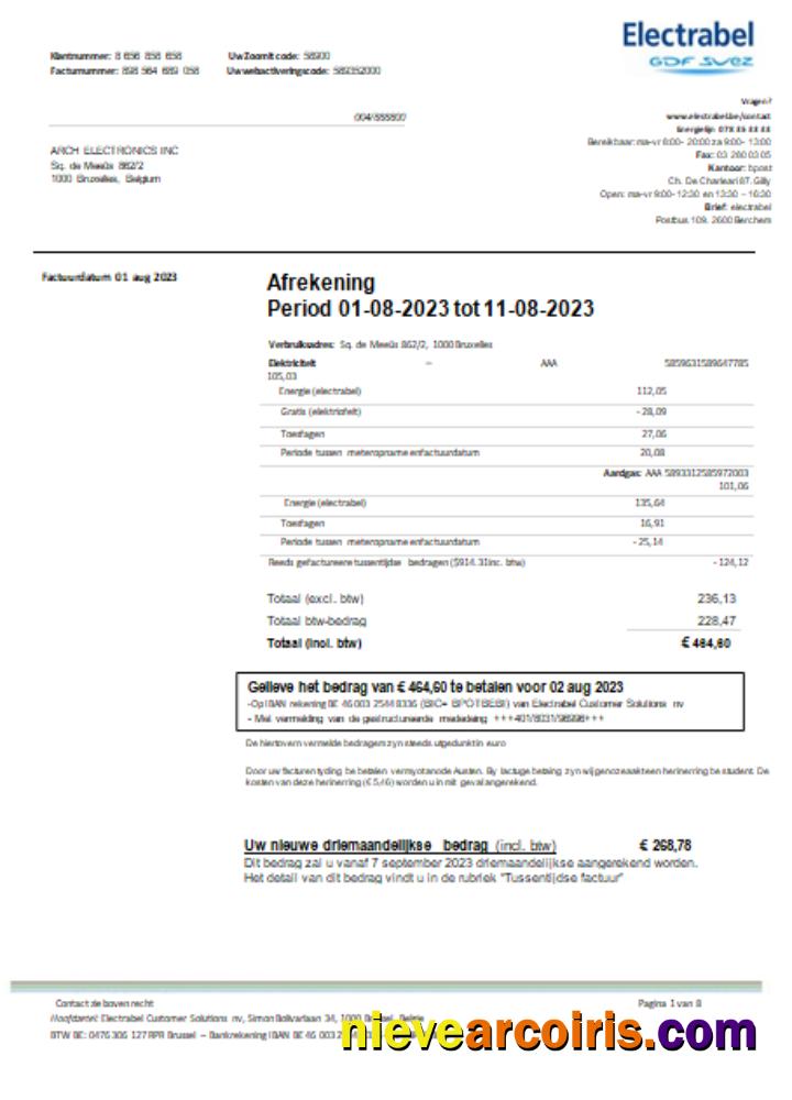 Electrabel SA electricity utility business bill